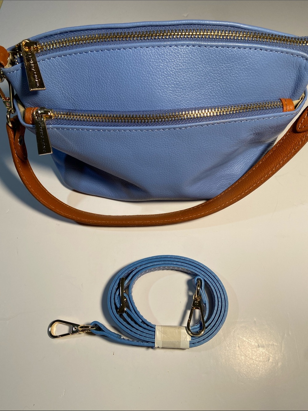Divina Firenze Leather Handbag in Cornflower Blue.